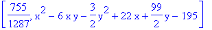 [755/1287, x^2-6*x*y-3/2*y^2+22*x+99/2*y-195]